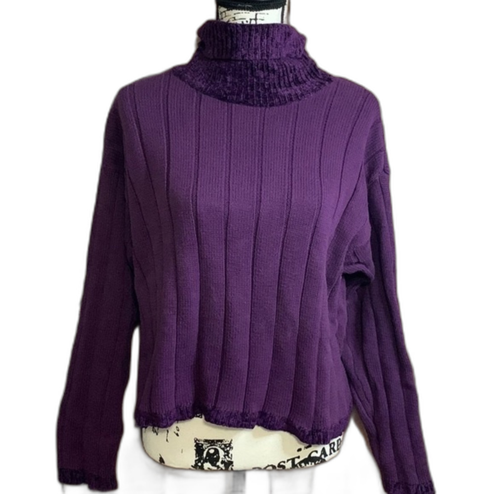 Liz Claiborne Lizwear Dark Purple Cozy Cropped Turtleneck Sweater Size Large
